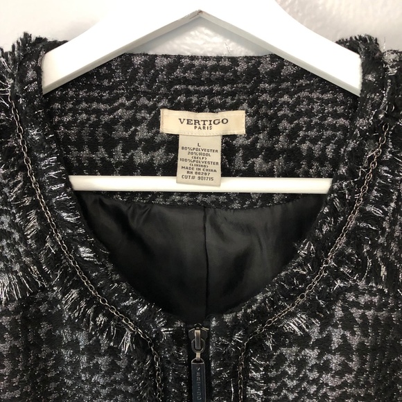 Vertigo Paris Metallic Tweed Fringe & Chain Detail Zip Blazer L fits like a M - Picture 5 of 14